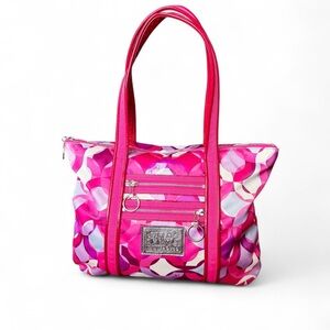 Coach Y2K Poppy Op Art Kaleidoscope Sateen Hot Pink Purple Tote Bag 14747 CUTE!!